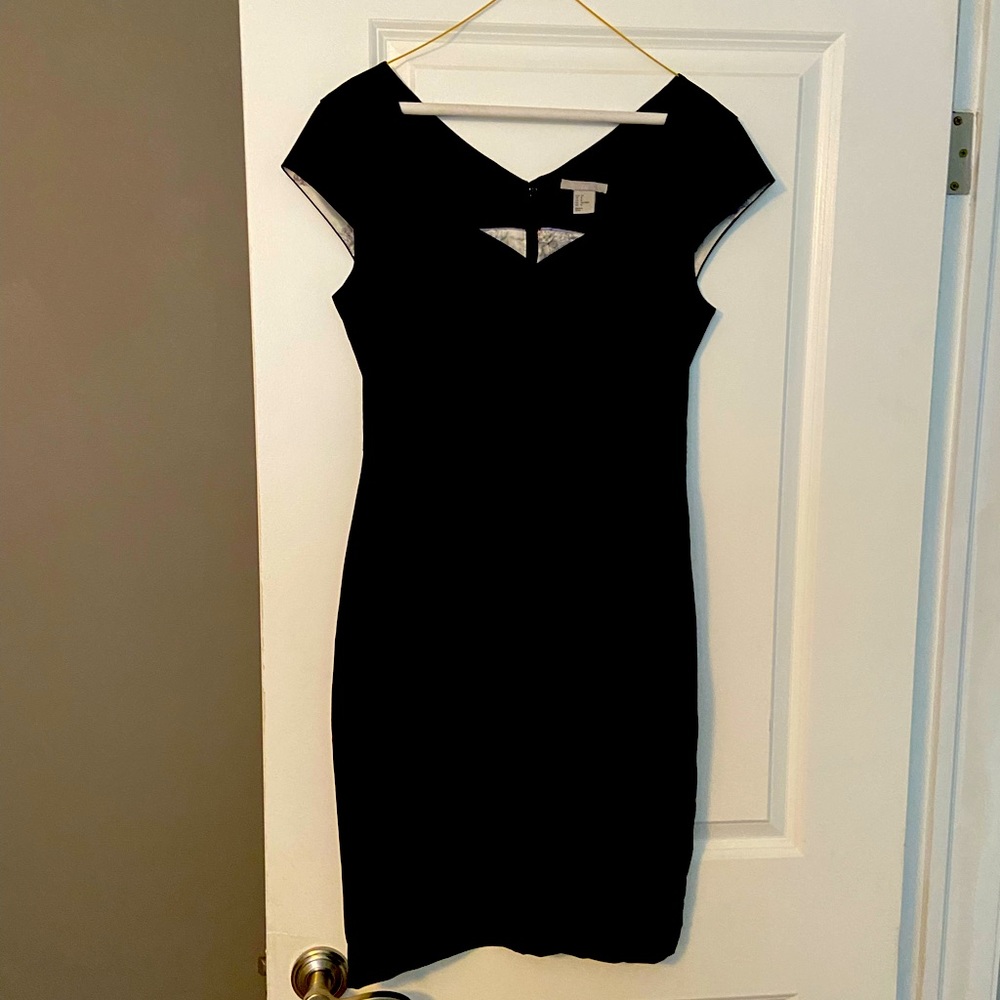 Black V-Neck formal dress with short sleeves.